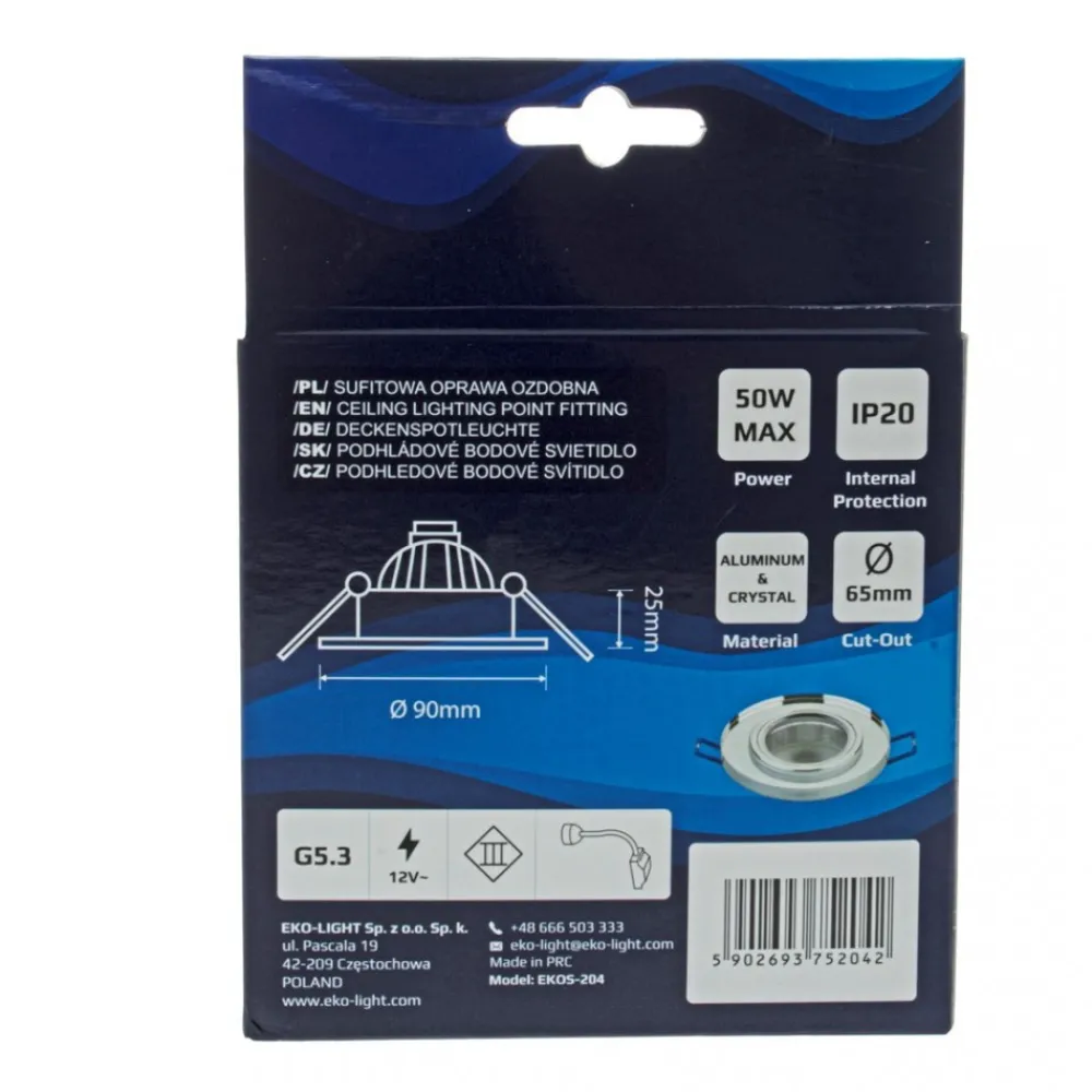 Okrągłe Oczko Sufitowe Podtynkowe Srebrne Szklane 1xGU10 9cm Bez Oprawki * Eko-light Discount