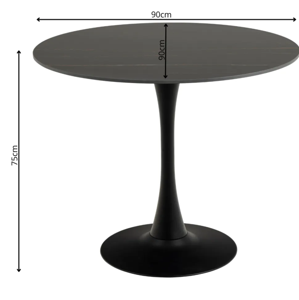 Okrągły stół ceramiczny blat 90 cm Malta czarny