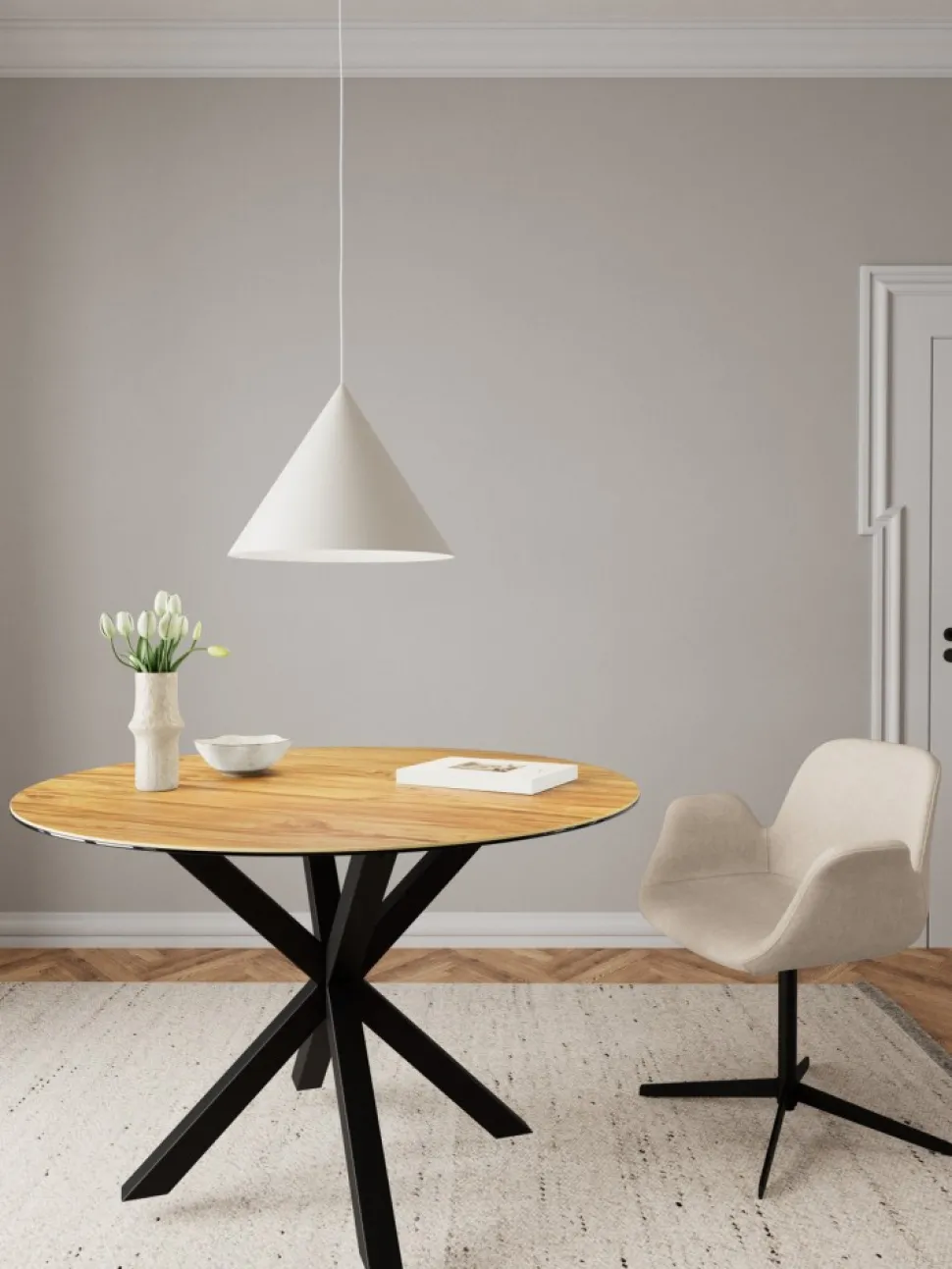 Okrągły stół ceramiczny blat z imitacją dębu Heaven