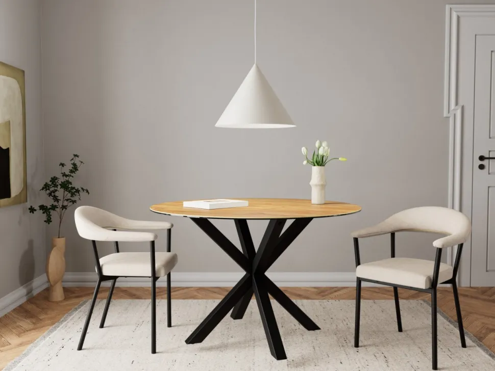 Okrągły stół ceramiczny blat z imitacją dębu Heaven