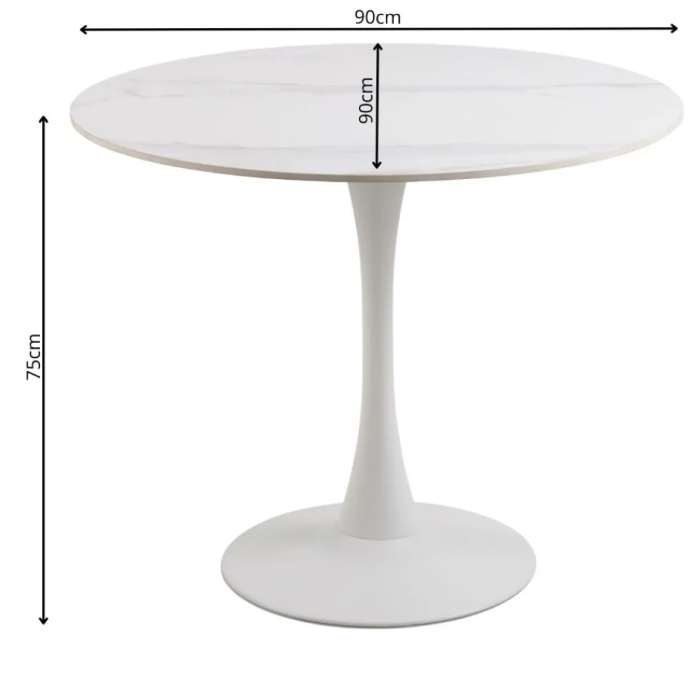 Okrągły stół ceramiczny blat 90 cm Malta biały * Actona Outlet