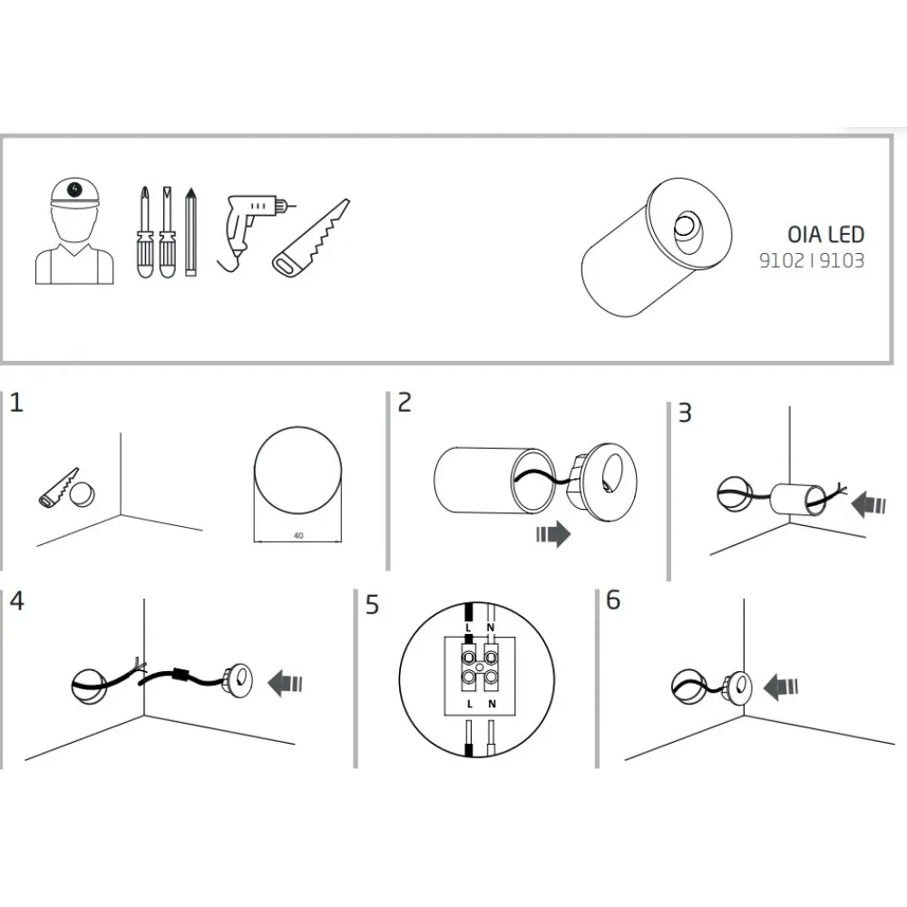 Oprawa Podtynkowa OIA Czarny 2W LED 3000K IP20 * Nowodvorski