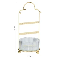 Organizer na biżuterię złoty ze szklanym pojemnikiem h25 cm