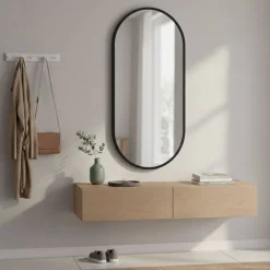 Owalne lustro ścienne aluminiowe 30x60 cm czarne * HowHomely Discount