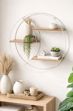 Półka ścienna metalowa z MDF biała okrągła 44 cm