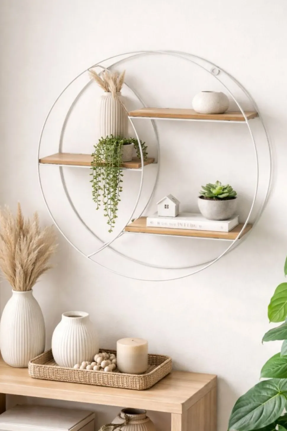 Półka ścienna metalowa z MDF biała okrągła 44 cm