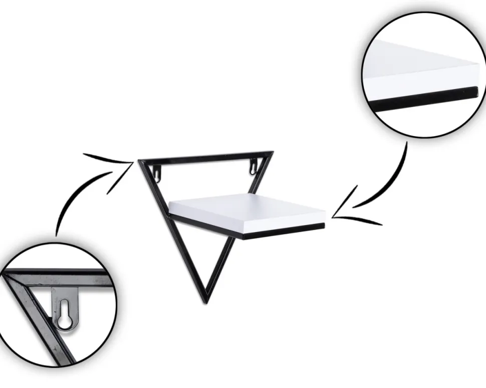 Półka wisząca metalowa z blatem białym 28 cm LOFT