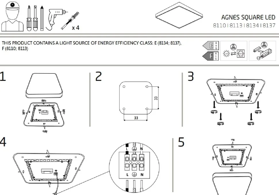Plafon Łazienkowy AGNES SQUARE Biały 32W LED 4000K IP44 43,5cm
