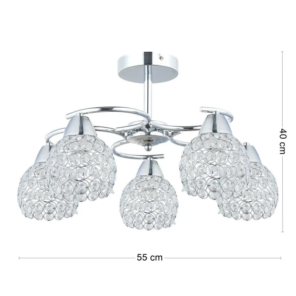 Plafon sufitowy kryształki chrom Crystal I 5xE27
