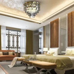 Plafon Sufitowy LUXURIA Złoty Szklane Kryształy 9xE14 48cm