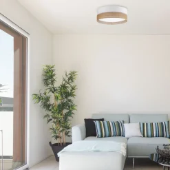 Plafon Sufitowy LINOBIANCO Biały Brązowy Abażur 3xE27 45cm * TK Lighting Online