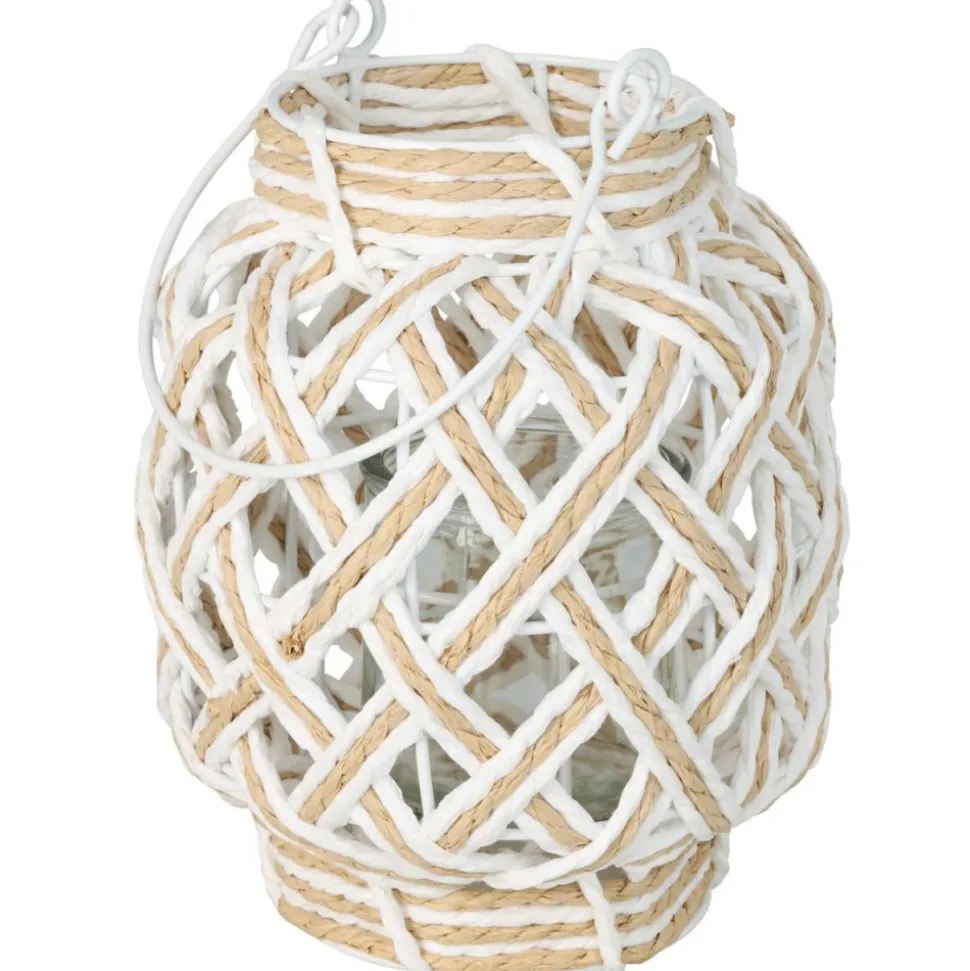 Pleciony lampion ze szklanym wkładem 16xh20 cm