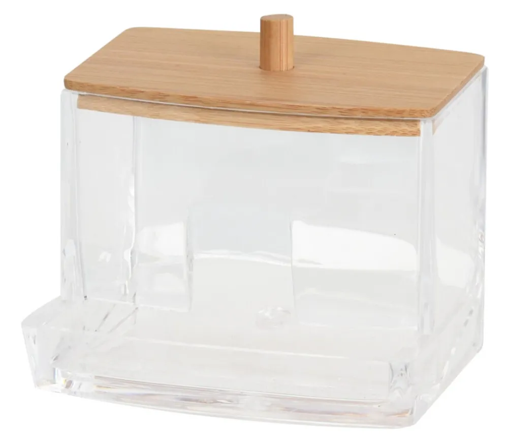 Podajnik na patyczki do uszu z bambusową pokrywą * Bathroom Solutions Outlet