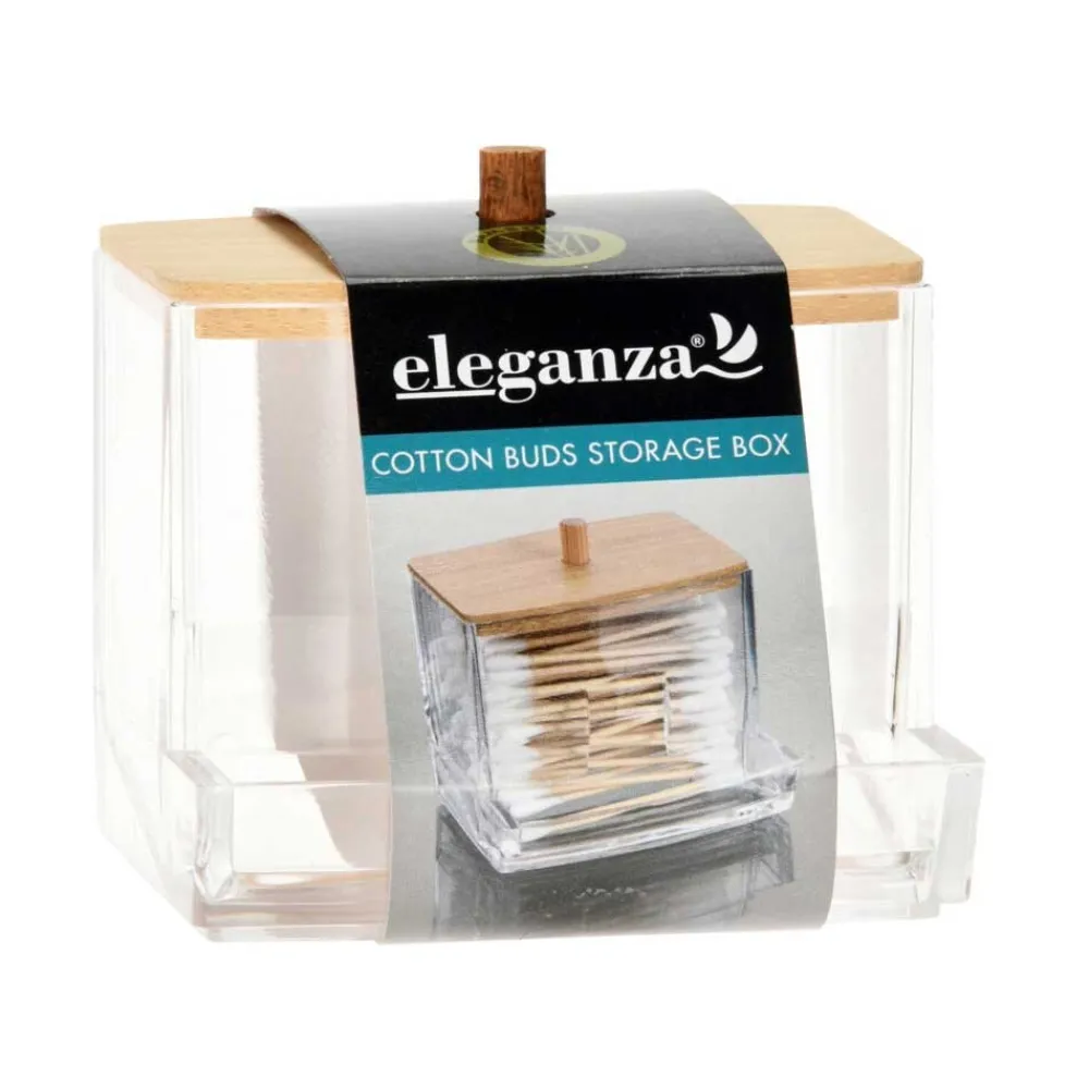 Podajnik na patyczki do uszu z bambusową pokrywą * Bathroom Solutions Outlet