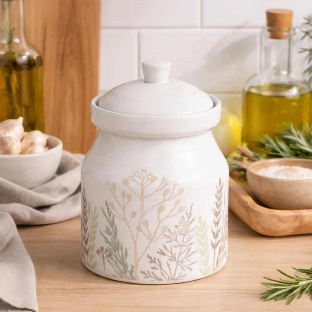 Pojemnik kuchenny ceramiczny z pokrywką HERBA JAR 1100 ml * HowHomely Discount