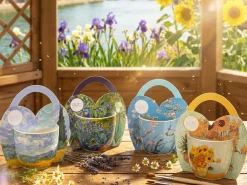 Porcelanowy kubek 460 ml Van Gogh Wheat Field w koszyczku
