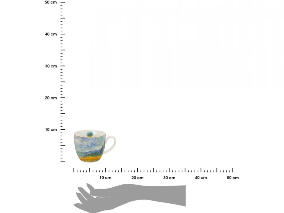 Porcelanowy kubek 460 ml Van Gogh Wheat Field w koszyczku