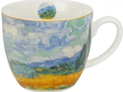 Porcelanowy kubek 460 ml Van Gogh Wheat Field w koszyczku
