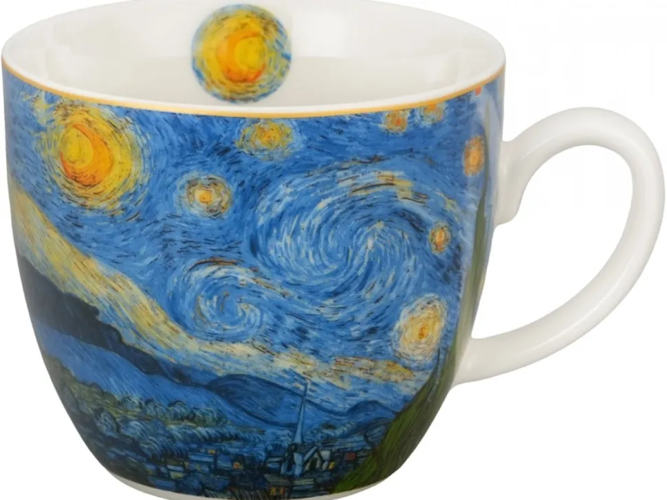 Porcelanowy kubek 460 ml Van Gogh Starry Night w koszyczku