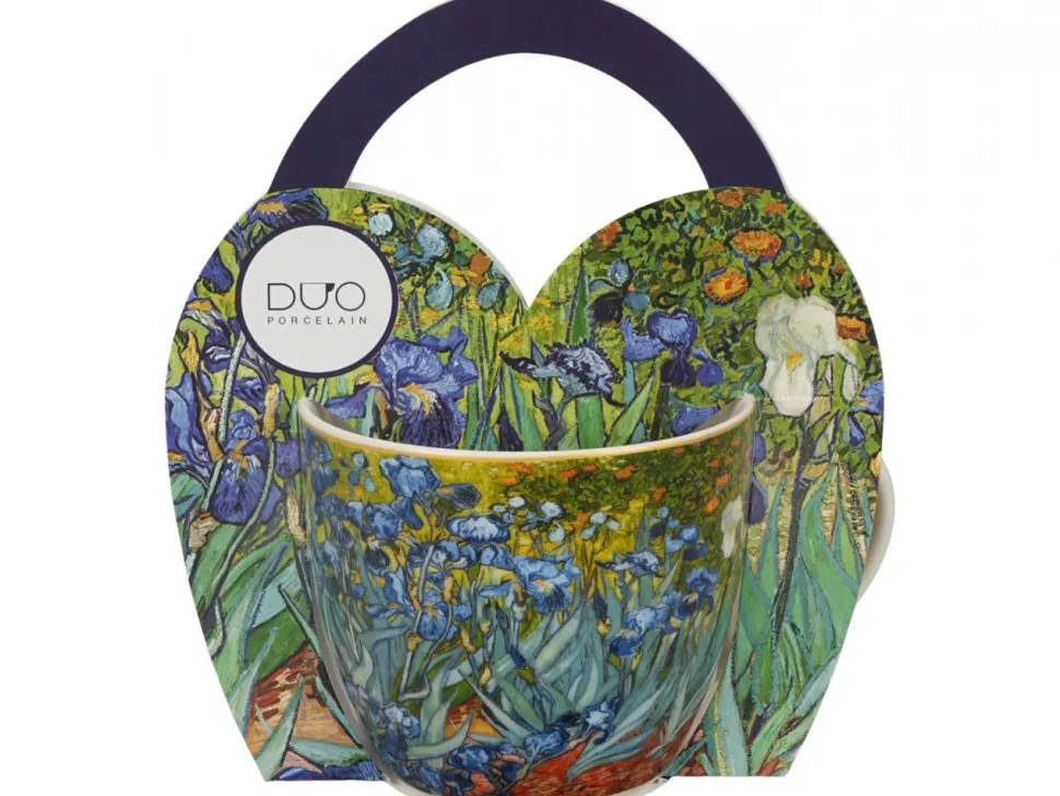 Porcelanowy kubek 460 ml Van Gogh Irises w koszyczku w koszyczku