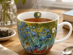 Porcelanowy kubek 460 ml Van Gogh Irises w koszyczku w koszyczku