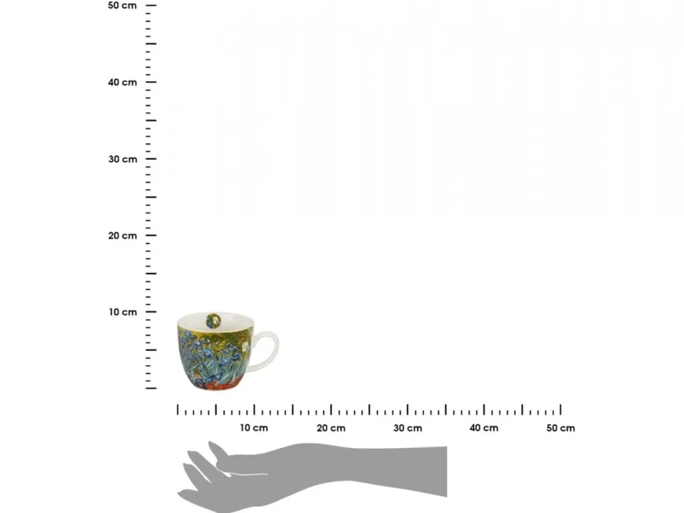 Porcelanowy kubek 460 ml Van Gogh Irises w koszyczku w koszyczku