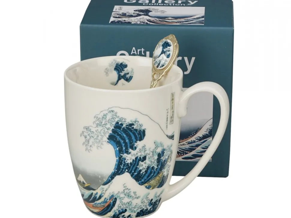 Porcelanowy kubek z łyżeczką Hokusai The Great Wave 360 ml