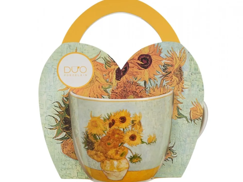 Porcelanowy kubek 460 ml Van Gogh Sunflowers w koszyczku * Duo Sale