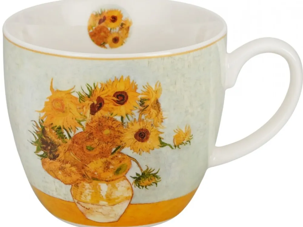 Porcelanowy kubek 460 ml Van Gogh Sunflowers w koszyczku * Duo Sale