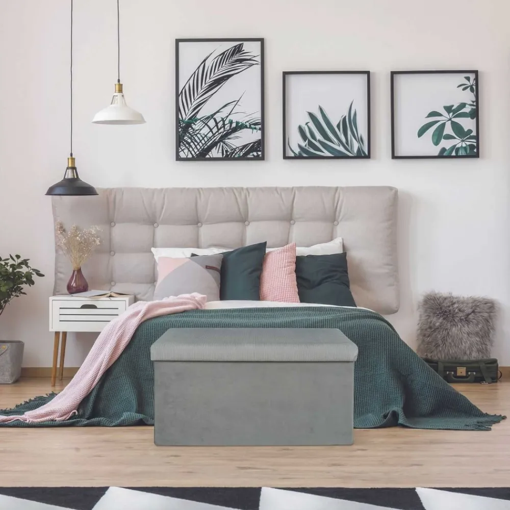 Pufa LINEA welurowa ze schowkiem szara * HowHomely Outlet