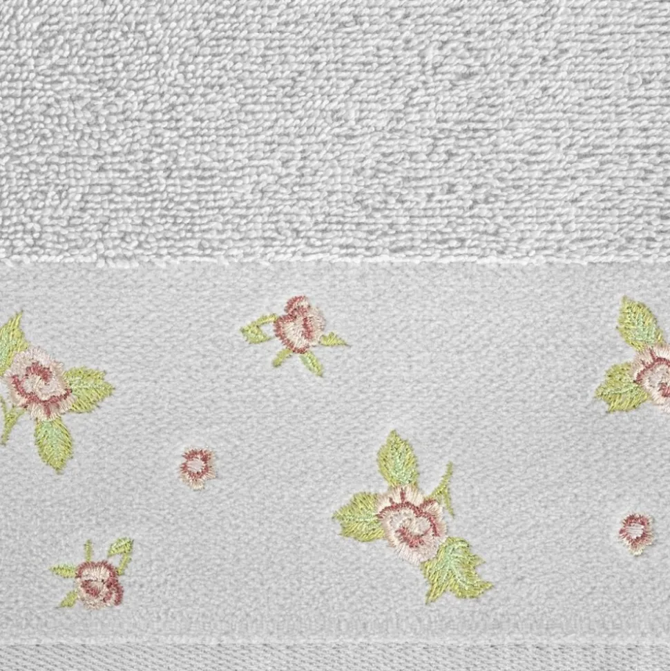 Ręcznik DALIA kwiatowy haft 50x90 cm srebrny