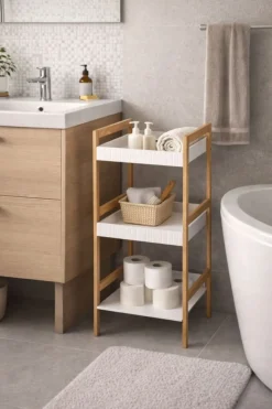 Regał łazienkowy bambusowy z 3 półkami h80cm