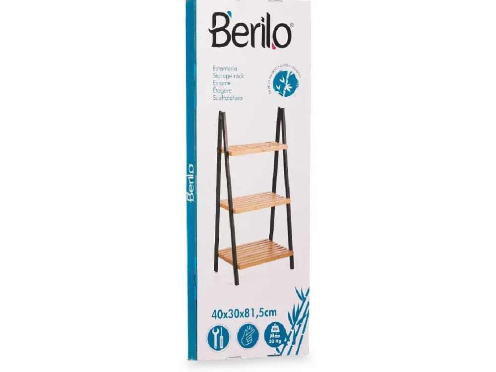 Regał bambusowo-metalowy 3 półki wys 85,5 cm * BERILO New