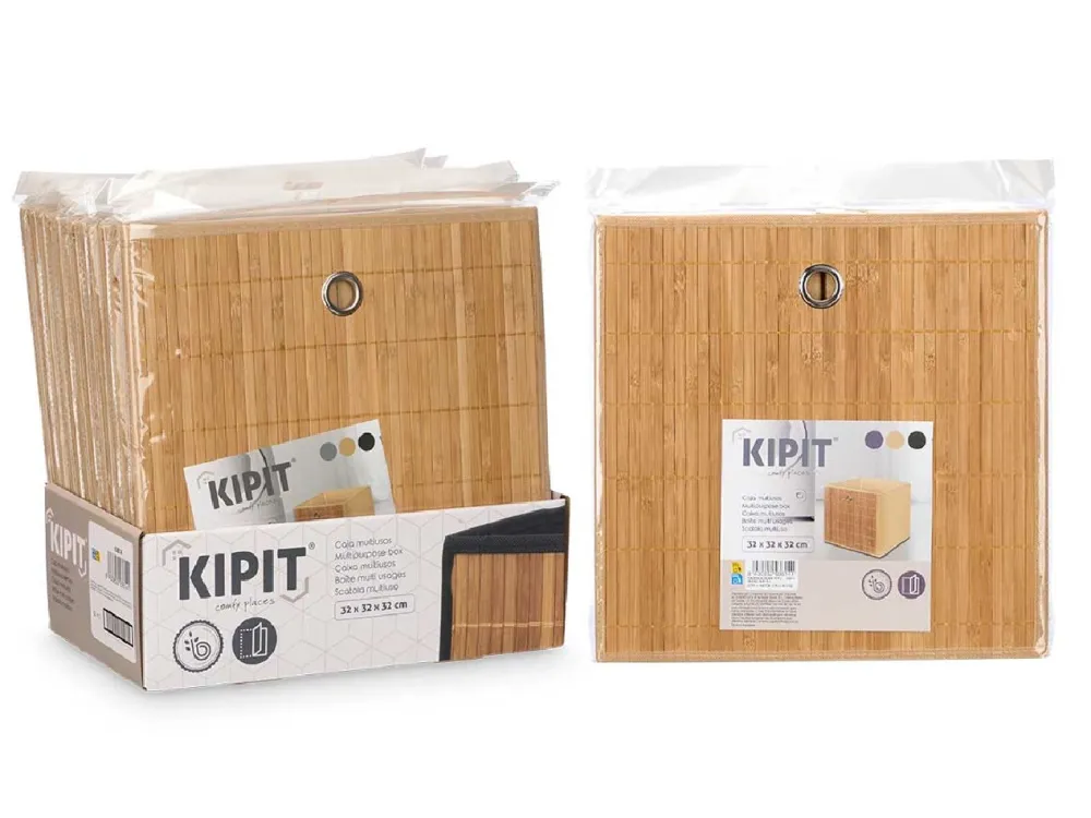 Składany kosz bambusowy front 32×32 cm beż * KIPIT