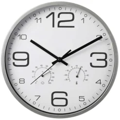 Srebrny zegar ścienny z termometrem 30,5 cm * H&S Decoration Best