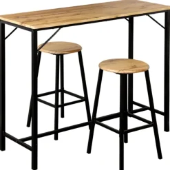 Stół barowy z 2 hokerami Scandi Wood & Metal