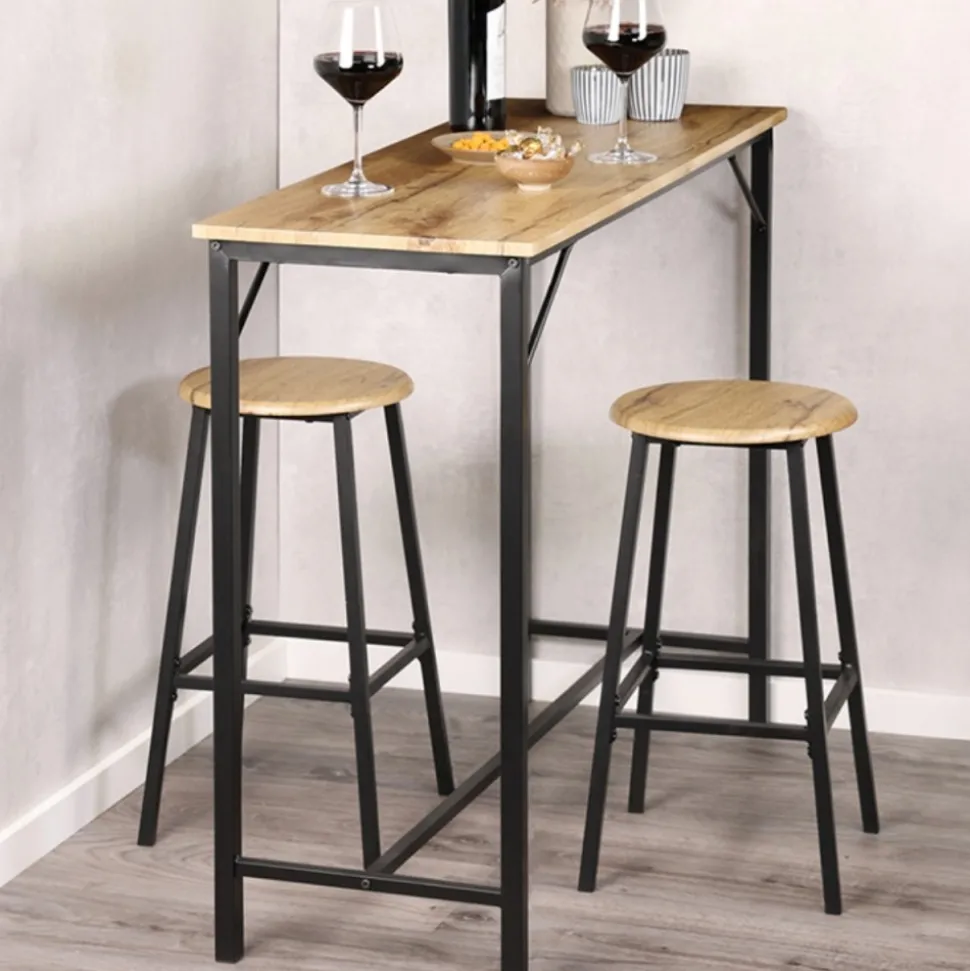 Stół barowy z 2 hokerami Scandi Wood & Metal