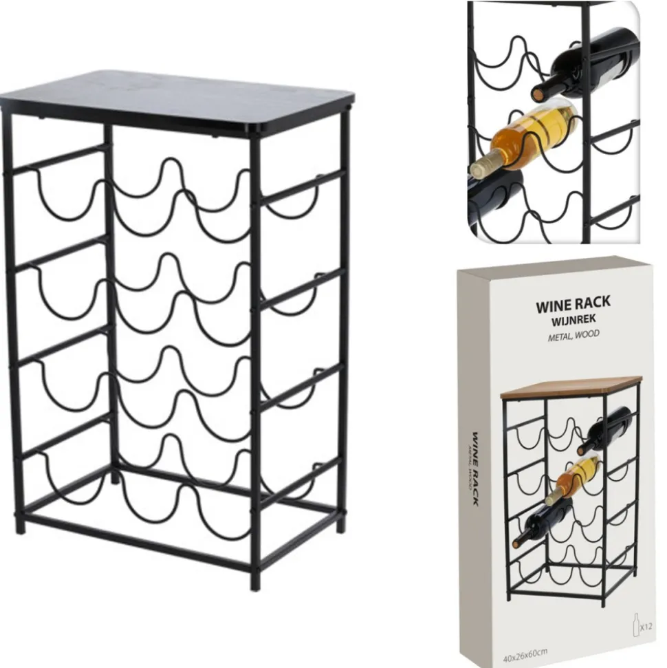 Stojak na wino z czarnym blatem 40x26xh60 cm