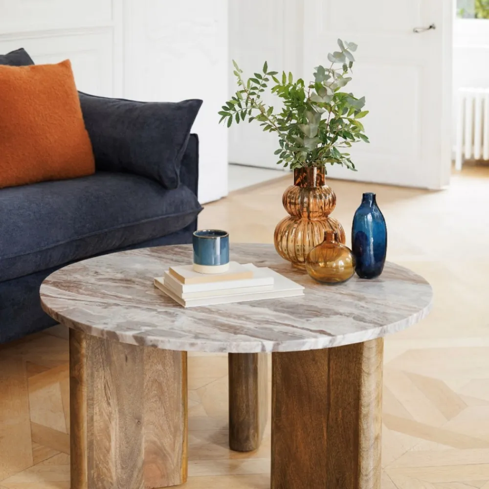 Stolik Coppa podstawa drewno blat marmur * Atmosphera Discount