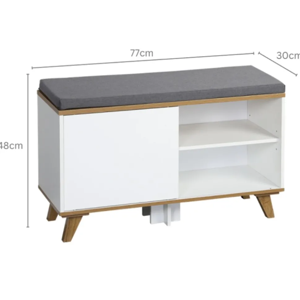 Szafka na buty z siedziskiem biała Nordica Living 77x30xh48 cm