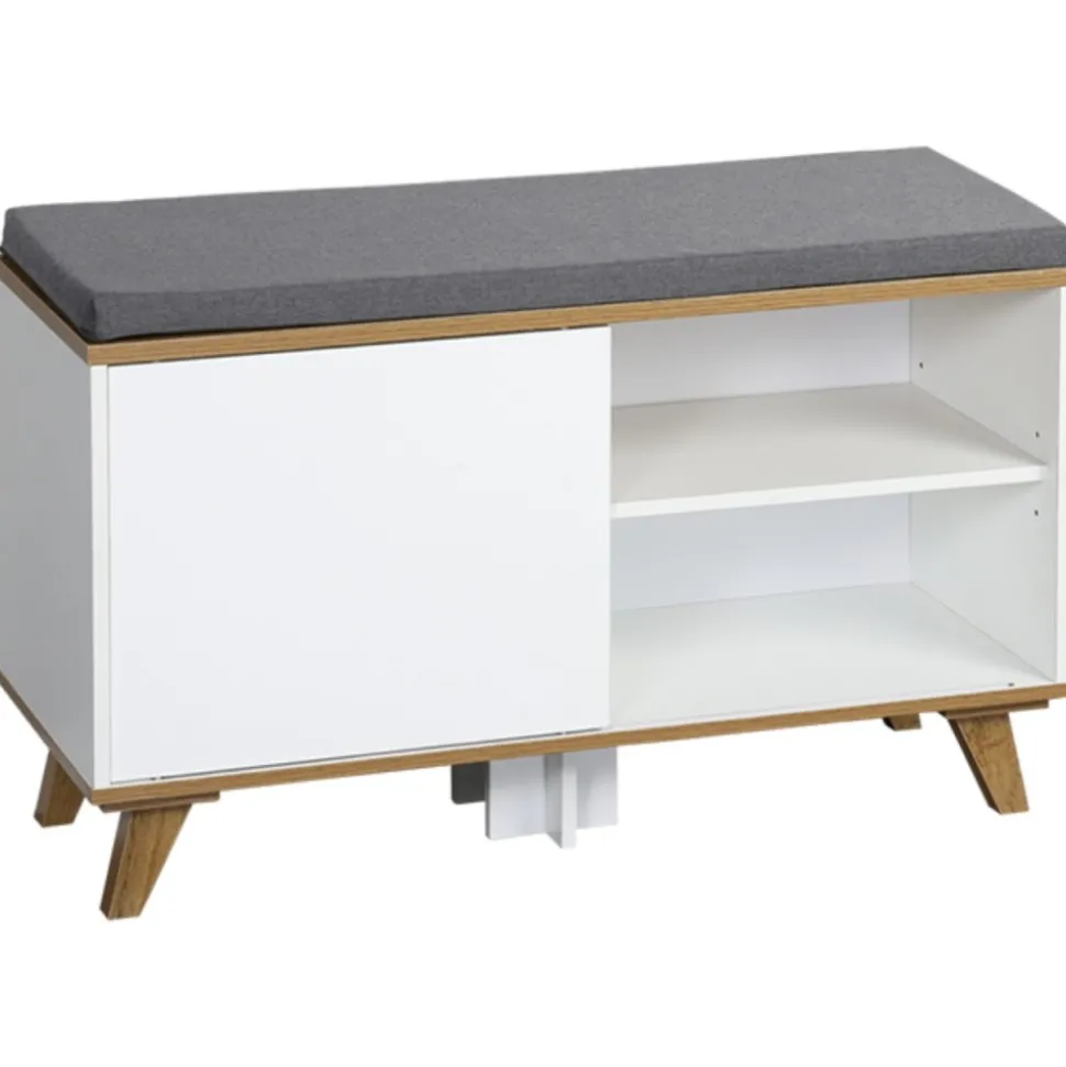Szafka na buty z siedziskiem biała Nordica Living 77x30xh48 cm