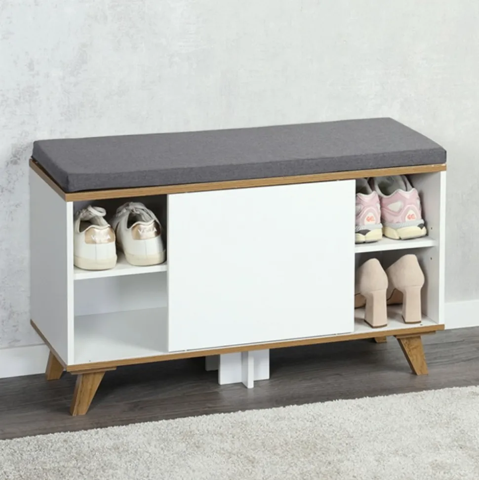Szafka na buty z siedziskiem biała Nordica Living 77x30xh48 cm