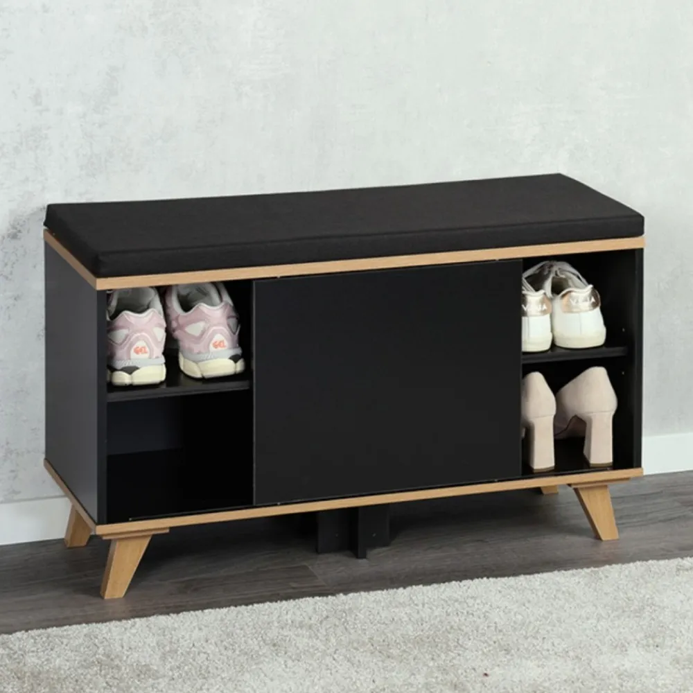 Szafka na buty z siedziskiem czarna Nordica Living 77x30h48 cm * Kesper Hot