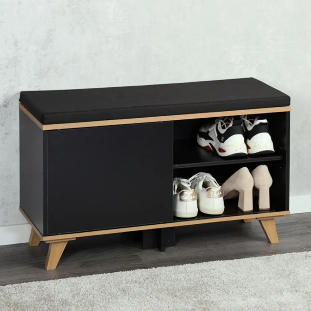 Szafka na buty z siedziskiem czarna Nordica Living 77x30h48 cm * Kesper Hot