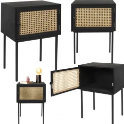 Szafka nocna Rio czarna rattanowy front * HowHomely Discount