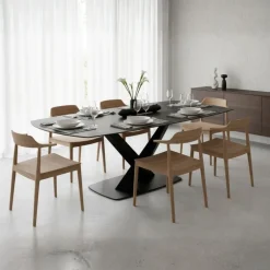 Szeroki stół rozkładany ceramiczny blat Morella czarny * Actona Discount