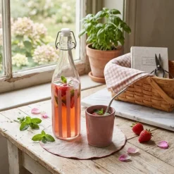 Szklana butelka Ligne 1000 ml różowa