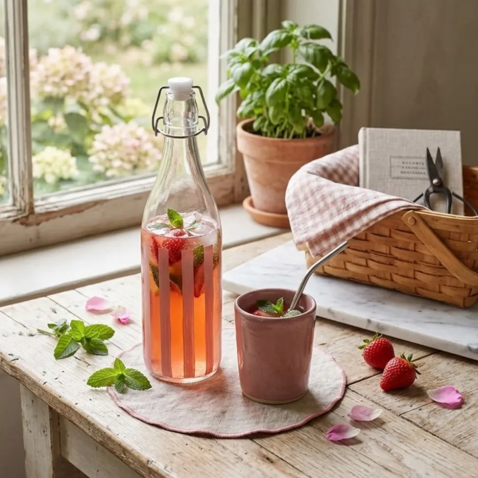 Szklana butelka Ligne 1000 ml różowa