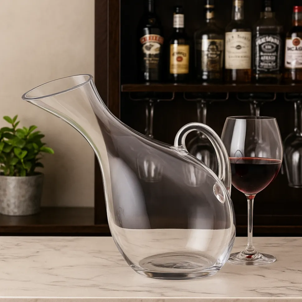 Szklana karafka na wino 1,5 l pochyła z uchwytem