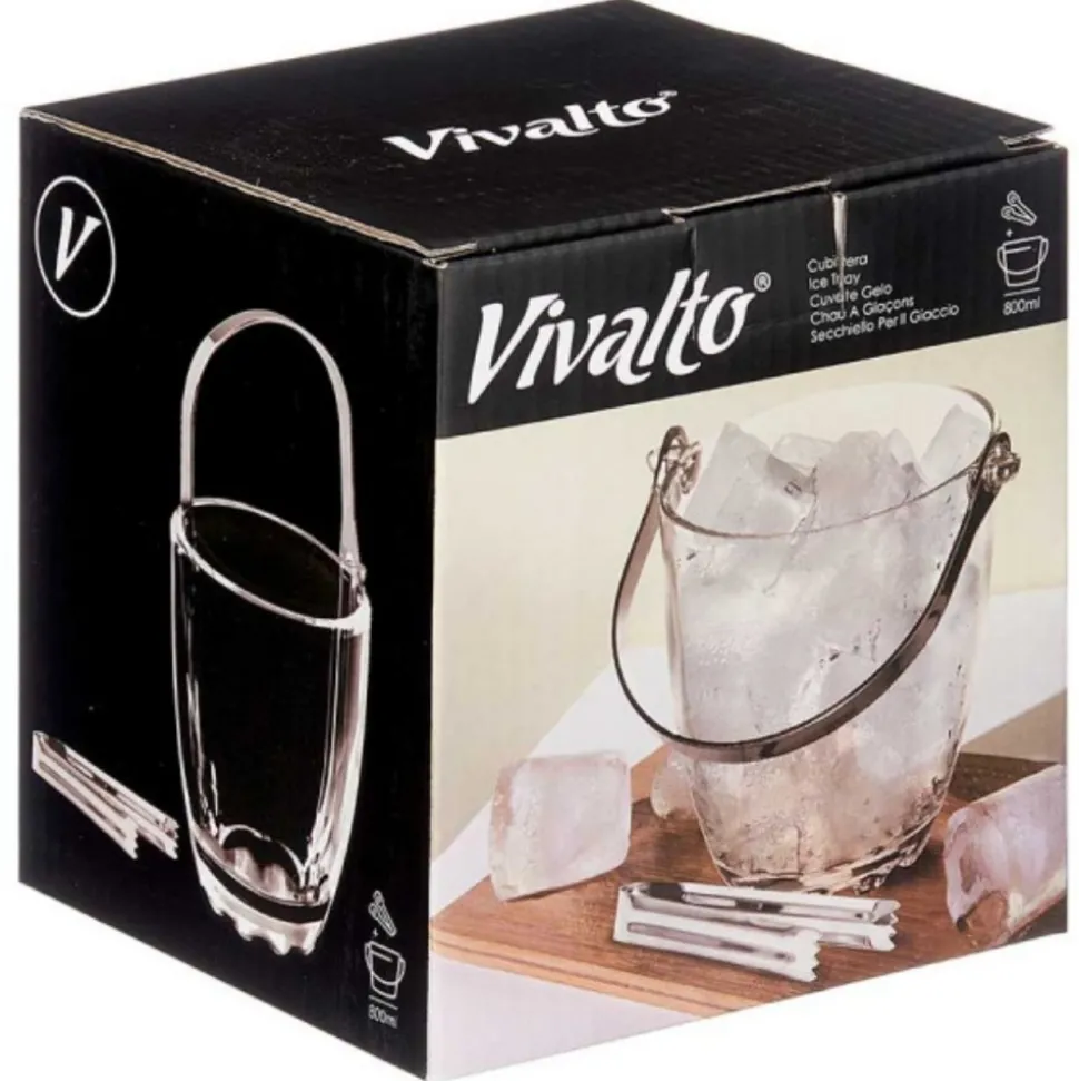 Szklane wiaderko na lód 0,8 l z metalowymi szczypcami